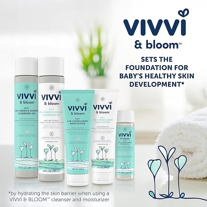 VIVVI & Bloom 2-in-1 Baby Lotion, Face and Body, for Delicate & Sensitive Baby Skin, Hypoallergenic Lotion, Fragrance Free, 8.5 oz (Pack of 1)