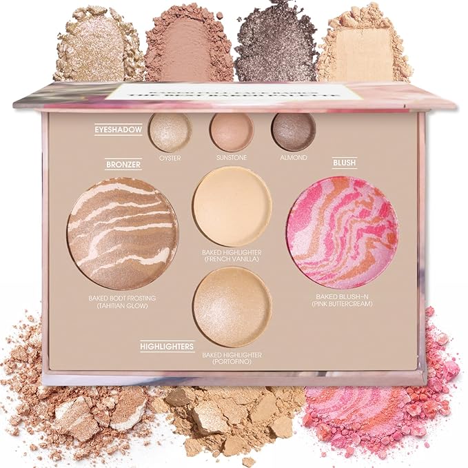 All in One Baked Makeup Palette, Full Size Makeup Set with 3 Eyeshadows, Bronzer, Blush, Matte & Shimmer Highlighter For Women Girls, Travel-Friendly Compact