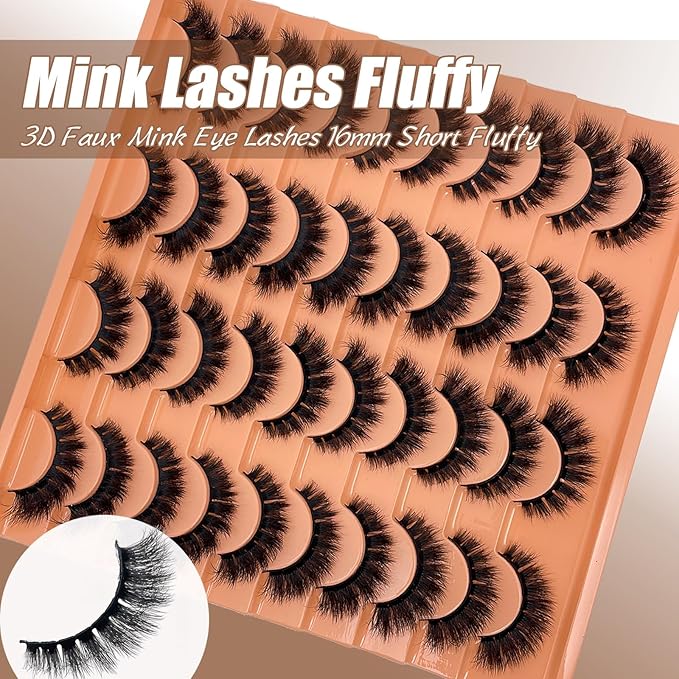 Fluffy Lashes Mink 3D Cat Eye Dramatic Thick Volume EyeLashes Wispy 16mm Full Lash Strips Faux Mink Eye Lashes C Curl Short Cat Eyelahses Pack YH302