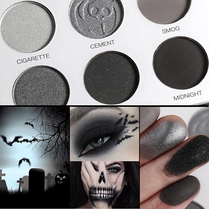 Afflano Goth Eyeshadow Palette Grey Black White Silver, Blendable Smokey Eye Eyeshadow for SFX Skull Goth Look Halloween Makeup Palette, Long Lasting Dark Gothic Eye Shadow Pallet - Panda