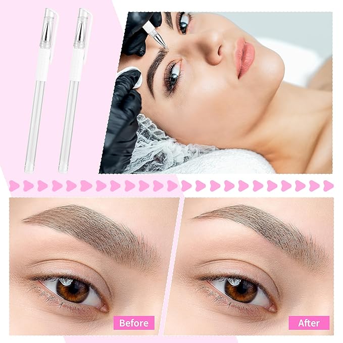 TIESOME Eyebrow Microblading Marker Pens, 2pcs Skin Marker Pen Eyebrow Makeup Position Mapping Mark Tools Eyebrow Mapping Pen Stencil with 4 replacement refills (White)