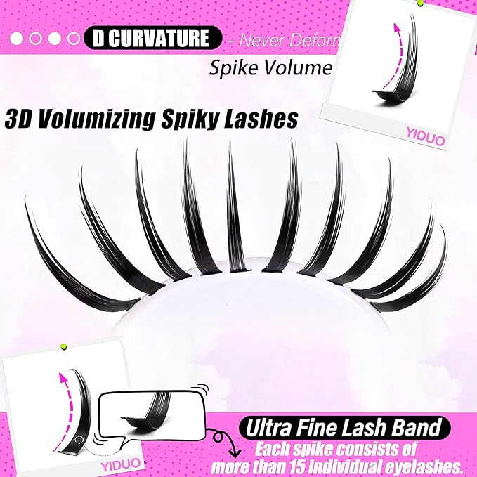 YIDUO Lashes Clusters with Spikes Bottom Lash Extensions 100D Volume Manga Eyelash Cluster 280Pcs 10-20mm Wispy Individual False Eyelashes False Mink Lashes Extensions DIY at Home Easily