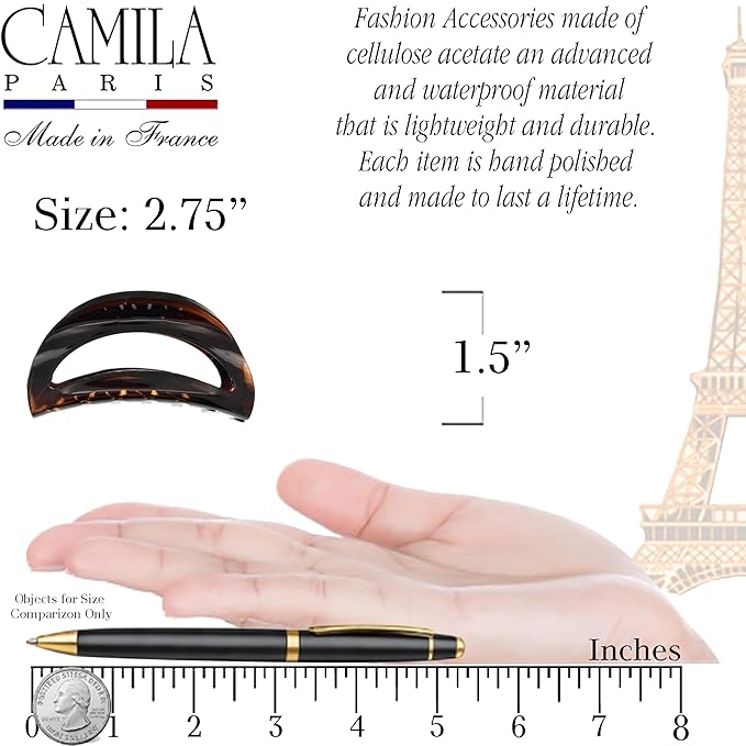 Camila Paris CP1562 French Hair Clip for Women Tortoise Shell Small Girls Hair Claw Clips Jaw Fashion Durable Styling Hair Accessories for Women, Strong Hold No Slip Grip, Made in France