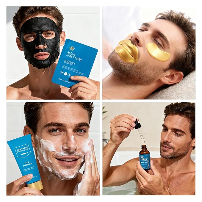 30 Pcs Men Face Skin Care Set for Men, Father's Day Gifts, Spa & Self-Care Gift Set, Bath & Body Gift Basket Kit, Bath Bomb, Birthday, Husband, Holiday, Christmas, Dad, Boyfriend, Anniversary