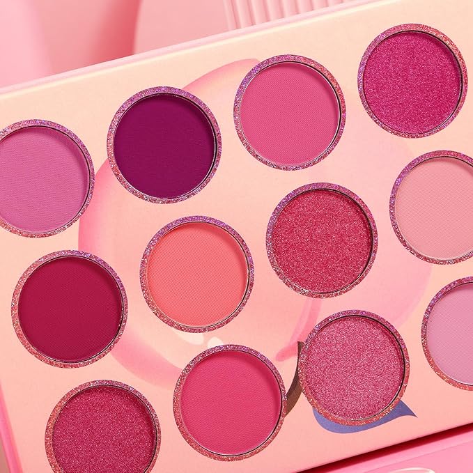 DE'LANCI Pink Eyeshadow Palette, Highly Pigmented Bright Hot Pink Eye Shadow Pallet, Bright Peach Rose Purple Red Eyeshadow Makeup Palette, for Girl Women Cute Suger Skull Candy Blush Goth Makeup