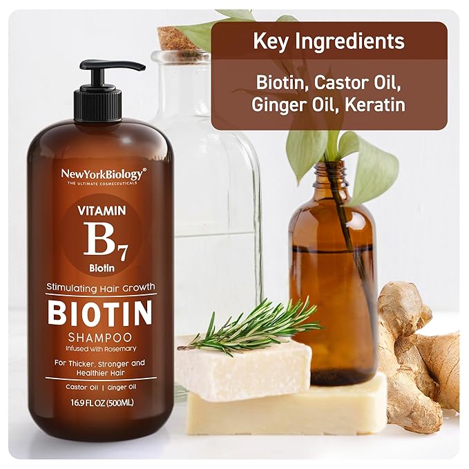 New York Biology Biotin Shampoo for Growth and Thinning Hair - Thickening Formula for Loss Treatment - For Men & Women - Anti Dandruff - 16.9 fl Oz