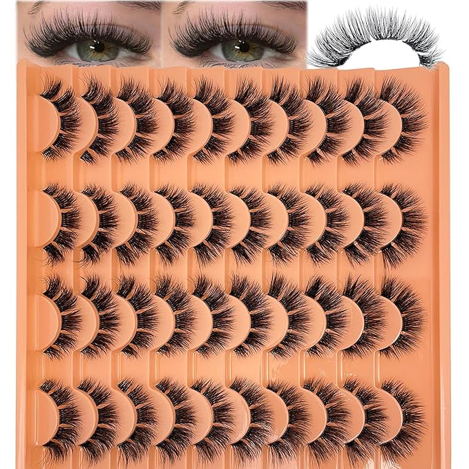 Fake Natural Lashes Wispy Short Fluffy Mink EyeLashes Clear Band C Curl 16mm 3D Faux Mink Eyelash Strips Soft Cat Eye Natural Look Lahses Pack YH303
