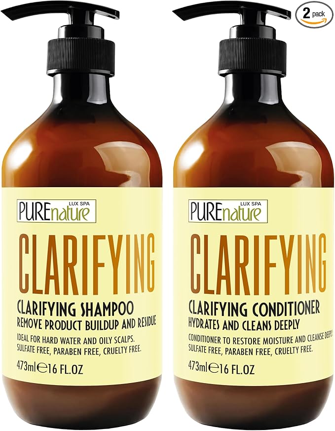 Clarifying Shampoo and Conditioner Set - Sulfate Free Hair Care Products for Women and Men - Deep Cleansing for Oily Scalp - Ideal for Swimmers - 16 Fl Oz (Set of 2)