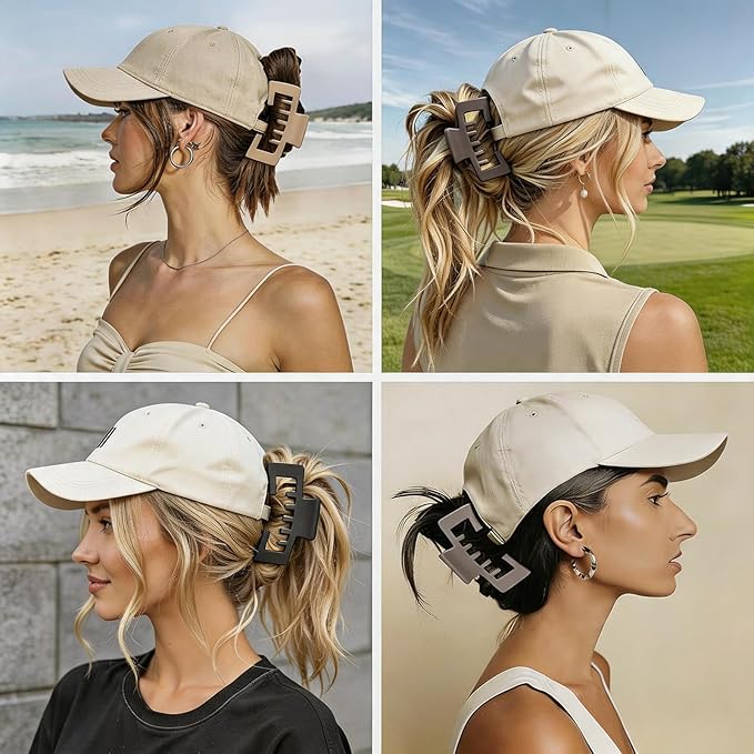 4 Pcs Large Hats Claw Clips for Women, Hat-Friendly Hair Clips for Trucker Hats and Baseball Caps, Matte Non-Slip Strong Hold Hair Claw Clips for Thick Thin Hair