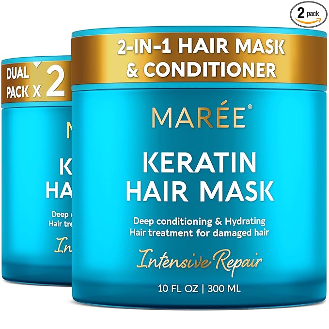 MAREE Deep Conditioning Hair Mask for Damaged Hair Treatment 2 PACK - Keratin Hair Care for Hydrating Growth Repair Moisturizing - Dry Curly Color Treated Frizzy - Tratamiento Mascarilla Para Cabello