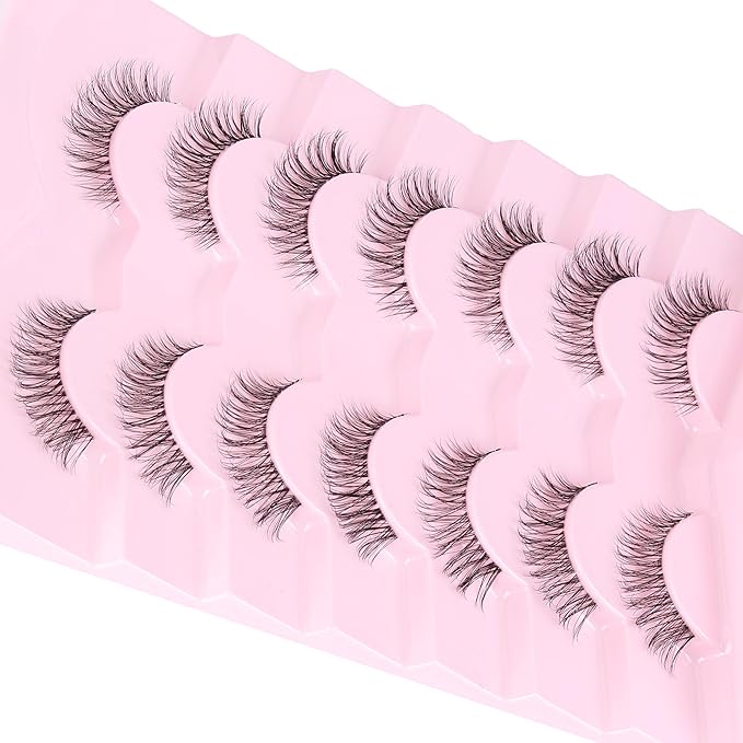 Lashes Natural False Eyelashes Wispy 13mm Eye Lashes Pack C Curl Fake Eyelashes 3D Volume Lash Strips with Thin Band Natural Eyelash For Daily Siligli 7 Pair