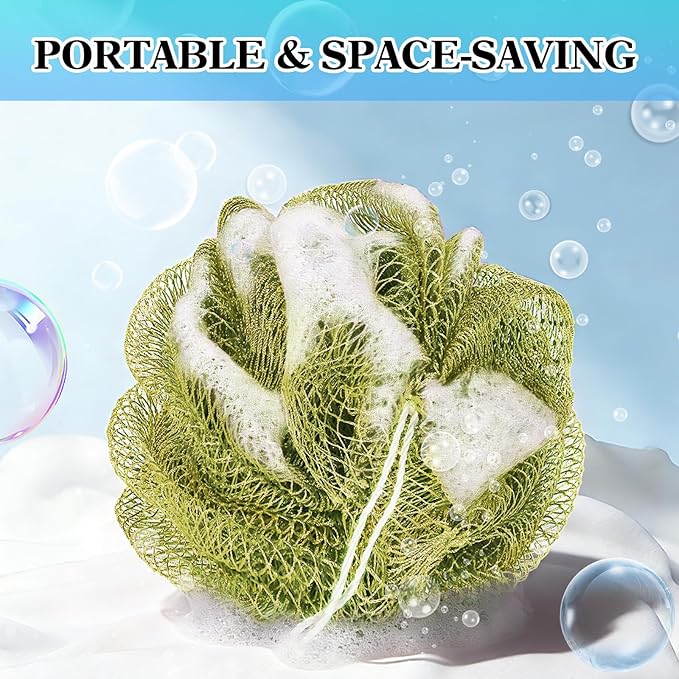 African Net Sponge Authentic Exfoliating Body Scrubber for Shower & Bath, Deep Cleansing Lather for Dead Skin Removal, Back Scrubber Gift for Women & Men（Army Green）
