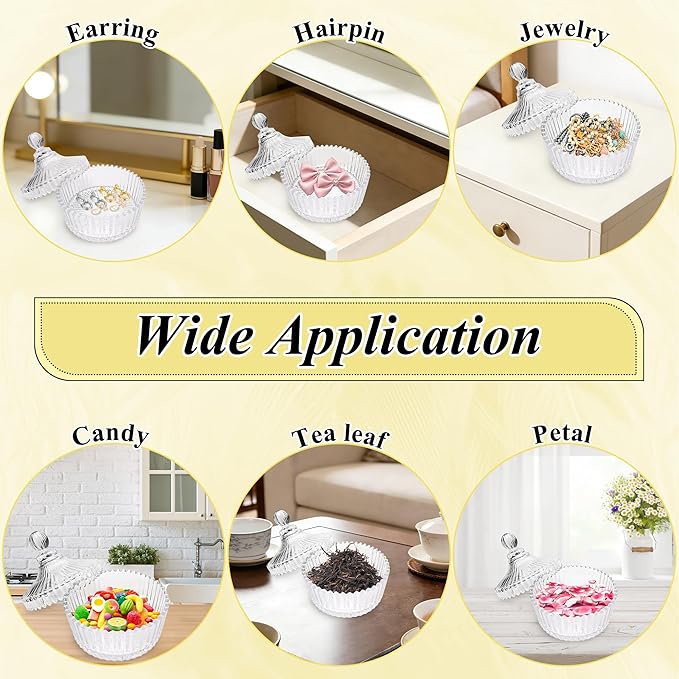 5 Pcs Large Body Powder Puff and Container Set, Anglecai 4 Inch Crystal Powder Puff Container for Body Powder Puff Dish with 2P Powder Puffs and 2P Spoon (Mongolian Yurt)