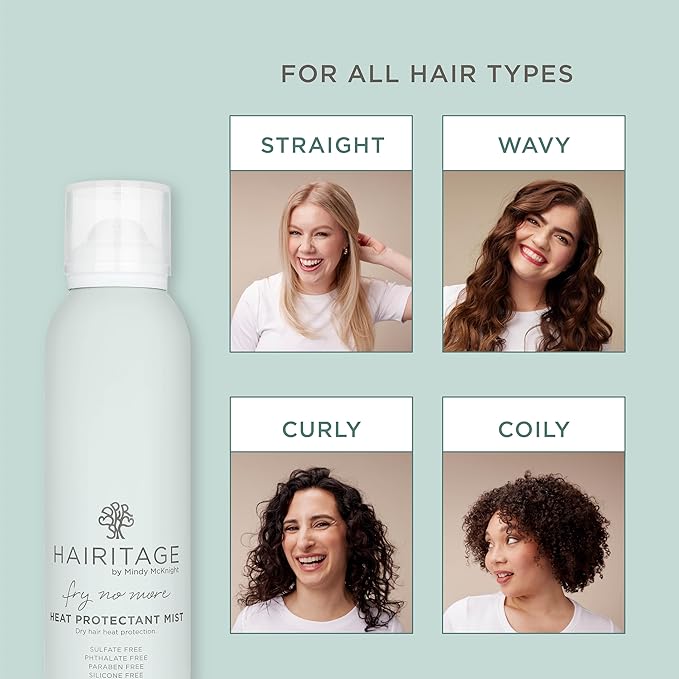 Hairitage Argan Oil Heat Protectant Spray for Dry Hair and Re-Heat Styling - Hydrating and Conditioning Formula - Argan Oil + Rice Protein - Protects Hair Up to 450°F for Re-Heat Hair Styling - 5 oz