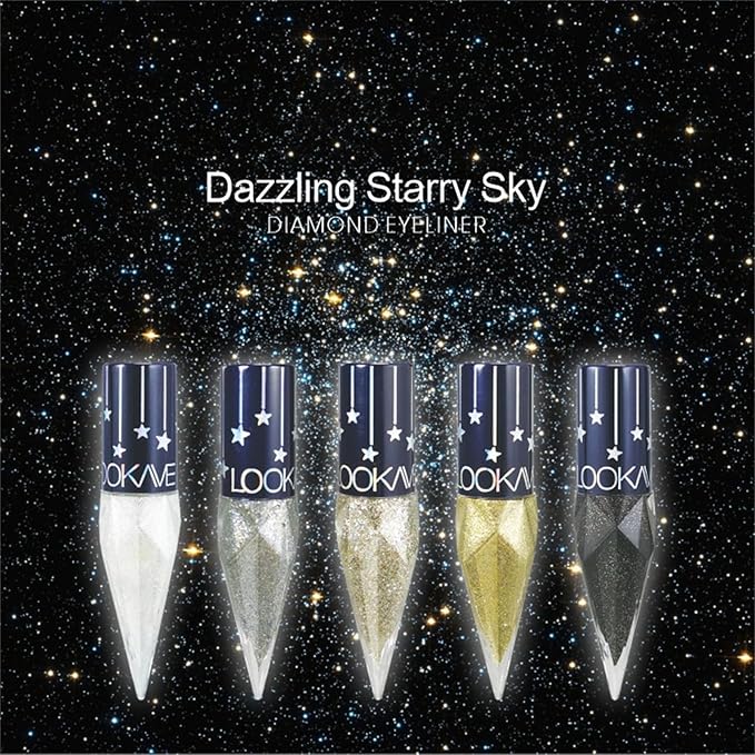 Glitter Liquid Eyeliner Colorful Set,5 Colors Metallic Shimmer White Black Silver Gold Grey Eyeliner Waterproof Long Lasting Sparkle Glitter Liquid Eyeshadow Dazzling Mother's Day Eye Makeup for Women