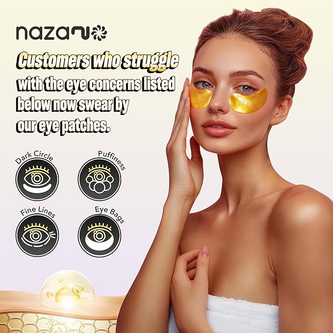 NAZANO 102 Pcs 24K Gold Under Eye Patches for Puffy Eyes, Dark Circles, Bags & Wrinkles with Sodium Hyaluronate - Eye Care Pads for Daily Skincare