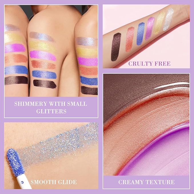 Shining Shimmer Glitter Liquid Eyeshadow Metallic Pigments Makeup Metals Gloss for Eyes Eyeliners Sparkling Eye Shadow Set Gift Shiny Pen Eyeliner Kit Long Lasting Waterproof (A110)