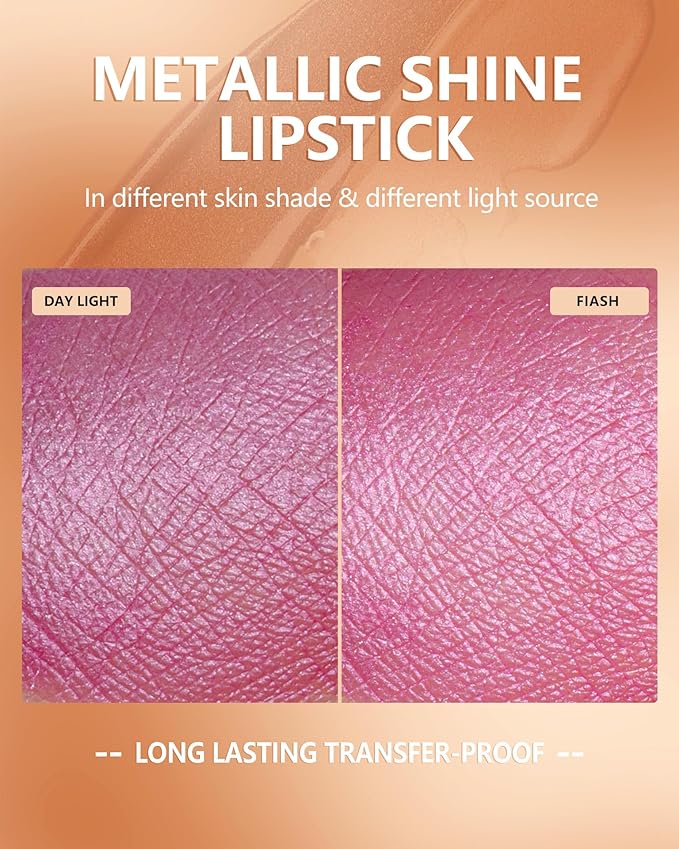 MAKI YIKA Pink Lipstick for Women Metallic Lipsticks for Mother Glitter Long Lasting Lipstick No Smudge No Transfer Liquid Lip Gloss (BR013 First Love)