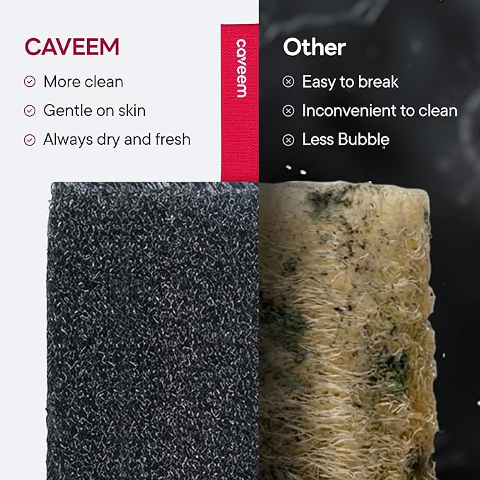 Caveem Exfoliating Body Scrubber, Rough Body Exfoliator for Effective Exfoliating, Dead Skin Remover, Body Exfoliating Sponge, Bath and Body Buffer, Bath Sponge for Shower - 2 Pack (Dark Grey)