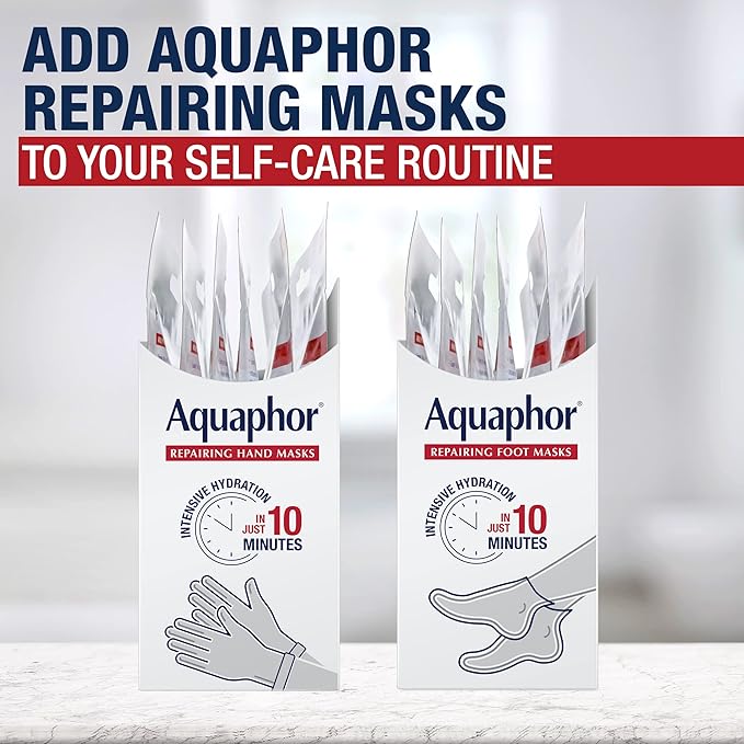 Aquaphor Repairing Foot Masks, Moisturizing Socks for Dry Feet, Hydrating Foot Care Treatment with Avocado Oil and Shea Butter, Pack of 18