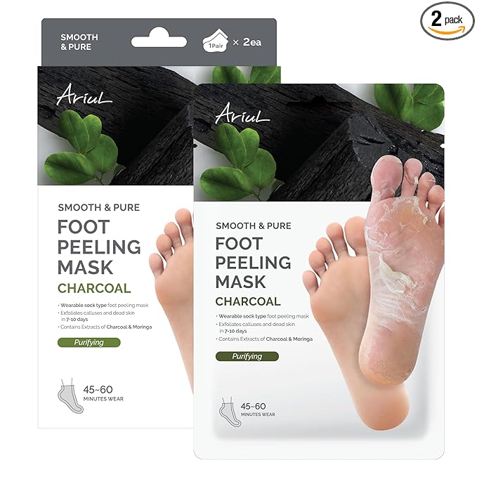 Ariul Smooth & Pure Foot Peel Mask, Purifying Foot Peeling Socks with Charcoal for Deep Cleansing & Dead Skin Removal, Korean Skincare, 2 Pairs (Charcoal)