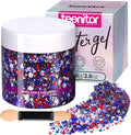Teenitor 80g Red White and Blue Body Glitter Face Glitter Gel, 4th of July Accessories Hair Glitter for Kids, Fourth of July Outfits for Women, Red White and Blue Face Paint for USA Independence Day