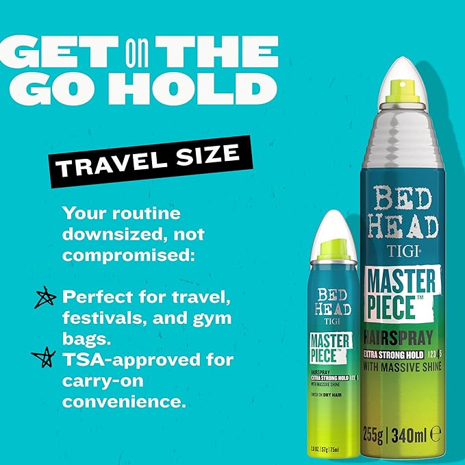 TIGI Bed Head Travel Size Frizz Control Hair Spray, Masterpiece Extra Hold Hair Care Spray for Shiny and Glossy Hair, 2 oz