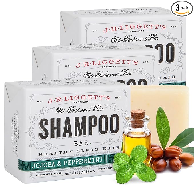 J.R.LIGGETT'S Shampoo Bar - Jojoba & Peppermint Formula, All Natural Solid Bar Shampoo for Hair with Jojoba Oil, Peppermint Essential Oil, Sulfate-Free Hair Cleanser for Balanced Scalp, 3.5 oz -3 Pack