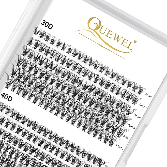 QUEWEL Lash Clusters 240Pcs Individual Lashes 30D+40D D Curl 8-14mm Length DIY Lash Extension Soft False Eyelashes Wispy Cluster Lashes Easy to Create Natural Look At Home(30D+40D-D-MIX8-14)