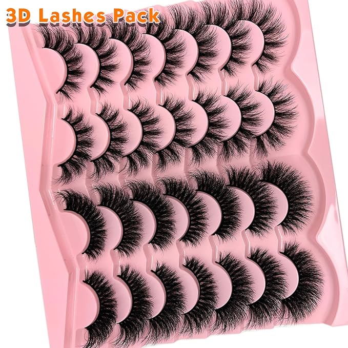 loladook Fluffy Lashes Mink Wispy Cat Eye Strip Lashes Natural Look 3D Faux Mink Eyelashes Pack C Curl Volume Soft False Eyelashes Multipack