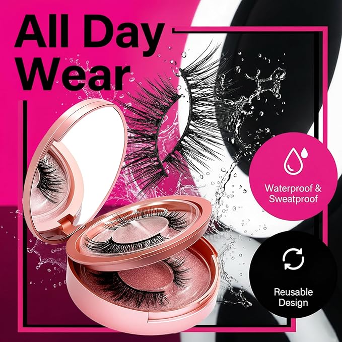 Magnetic Eyelashes, Light Weight Natural Look False Eyelashes with Applicator, Reusable & No Glue Needed