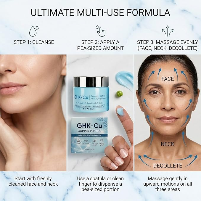 GHK-Cu Peptide, 4% Bioactive GHK-Cu Copper Peptide Cream, 2400mg Potency Formula for Face & Neck, Moisturizer for Firmness & Elasticity, Natural Formula for Men and Women, 2Fl.Oz