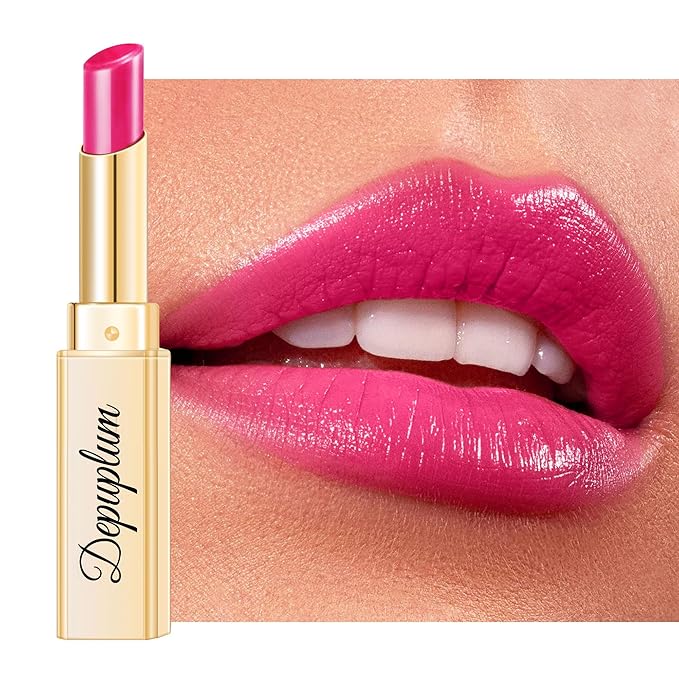 Depuplum Hot Pink Lipstick for Women Moisture Lip Gloss Tinted Lip Balm Sheer Lipsticks for Mother's Day Nourishing Hydrate Glossy Lipstick for Dry Lips,DM105 HotPink