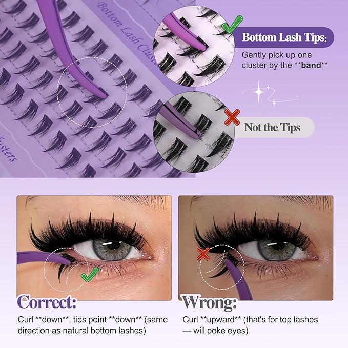 B&Q Bottom Lashes Clusters 3 Styles Spikes and Bottom Lash Clusters 180PCS Bottom Eyelashes Natural, Manga & Dramatic Bottom Lashes Individual Invisible Band 6-8MIX with Bottoms for Under Eye Makeup