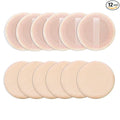 Sibba Loose Powder Make Up Puff 12 Pieces Round Velour Face Makeup Compact Body Container Setting Pressed Blending Foundation Cream Make Up Ribbon Strap Sponge Cushion Applicator (Skin Color)