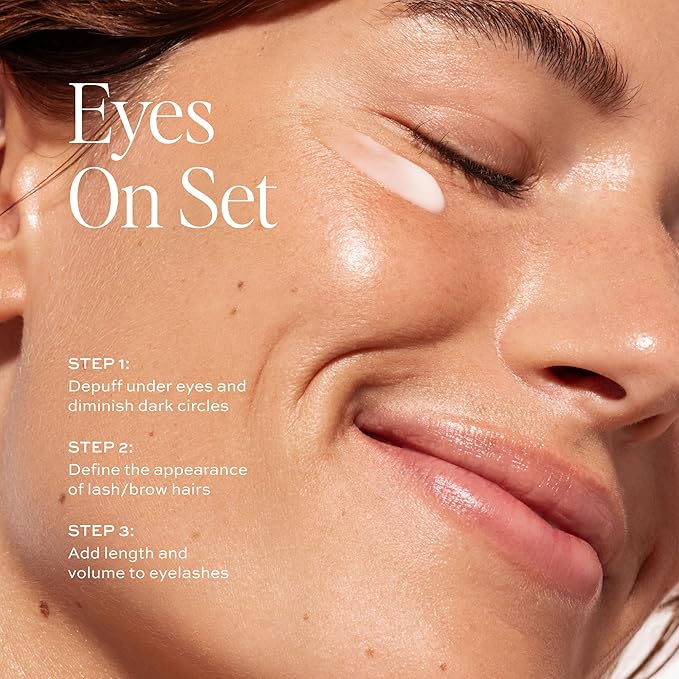 DIME Beauty Eyes On Set - Luminosity Eye Serum for Dark Circles & Puffiness, Volume Boost Tubing Mascara & Eyebrow Enhancing Gel - Clean, Vegan Eye Care Bundle - 3 Piece Kit
