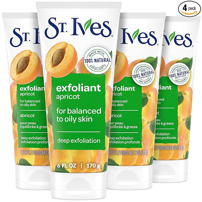 St. Ives Fresh Skin Apricot Face Scrub, Deep Exfoliator Skin Care for Clean, Glowing Skin, Oil-free Facial Scrub Made with 100% Natural Exfoliants, 6 oz, 4 Pack