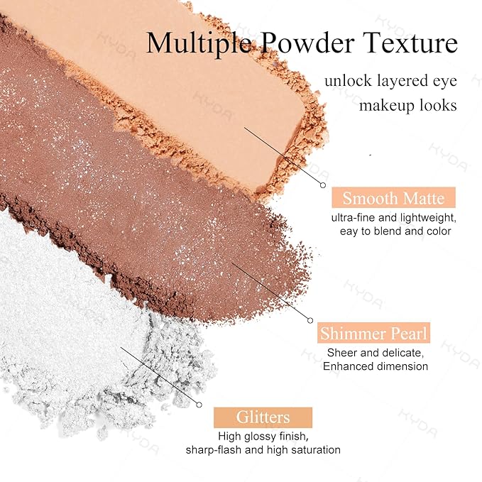 KYDA 3 Colors Eyeshadow Plaette, Shimmer Rose Golden Eyeshadow, Pearl White Nude Beige Eyes Shadow, Lasting High Pigmented Warm Rose Pink Eye Shadow, Mini Eyes Glitter Makeup Pallet for All Skin