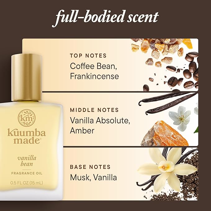 Kuumba Made Vanilla Bean Fragrance Oil, Long-Lasting Scented Oil Perfume Roller, Vegan, Alcohol-Free, 0.5 Fl Oz Fl Oz