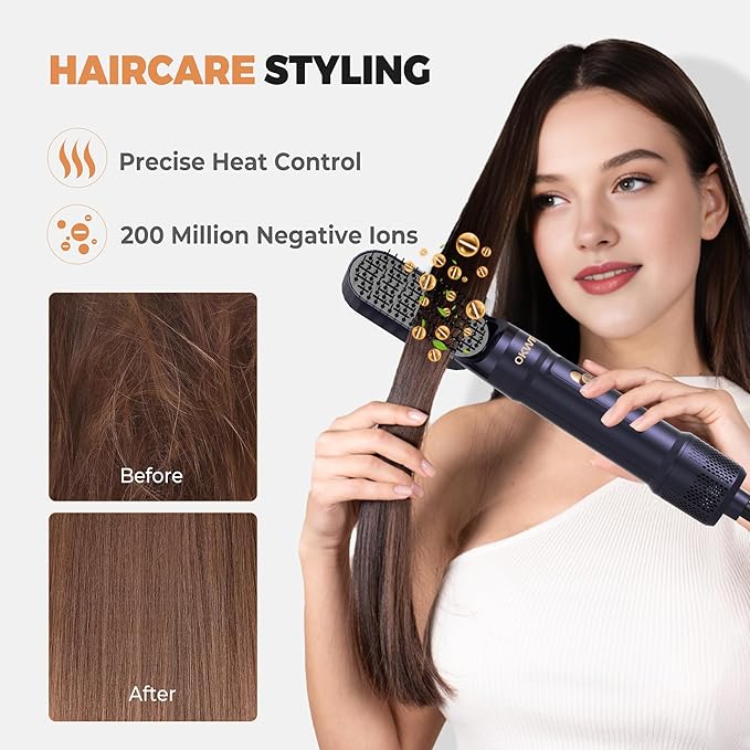 6 in ONE Blow Dryer Brush,Air Curling Iron Round Brush Blow Dryer 800W,Ionic Hair Dryer Brush for Women, Hot Air Brush Hair Styling Tools 100-120V