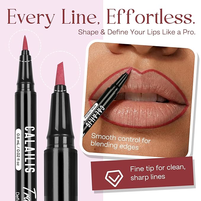 CALAILIS Lip Liner, Long Lasting Liquid Lip Liner Pencil, Waterproof and Smudge-proof Matte Semi Permanent lipliner Stain, Seamless Make Up with All-Day Color (#61 Rose Veil)
