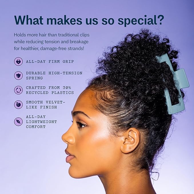 Gimme Beauty Thick Hair - X-Long Hair Holds More - Velvet-Like Finish Clip for All Lock Types - Non-Slip, Firm-Hold Daily Wear Accessory - Essential, Retractable Clip - Blue