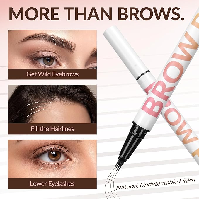 BEPHOLAN Liquid Brown Eyebrow Pen 4-Fork & Precise Brush-Tip Eyebrow Pencil, Hair-Like Natural Brows, Long-Lasting All-Day Wear(Dark Brown)