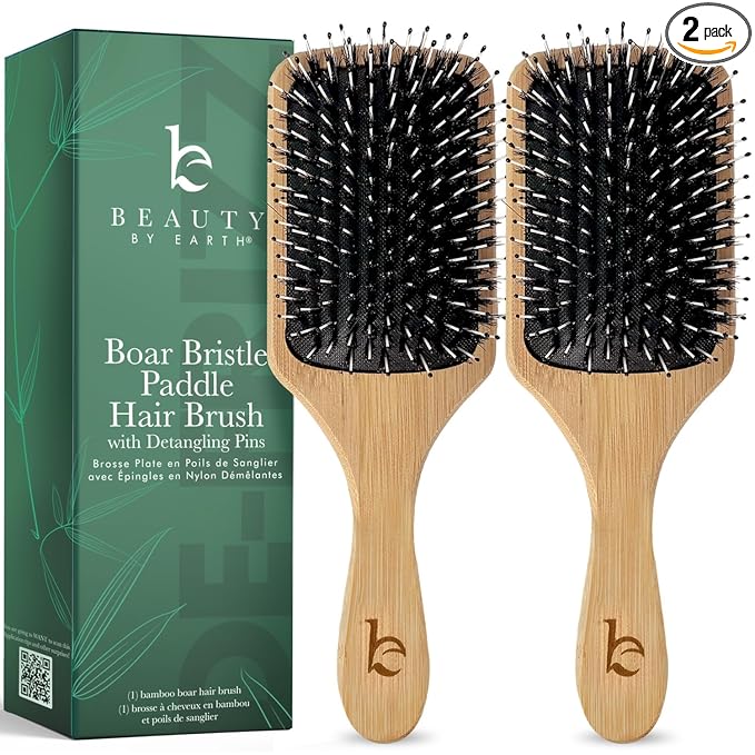 Beauty by Earth Boar Bristle Brush - Premium Paddle Brush for Fine, Thick, and Thinning Hair for Men and Women
