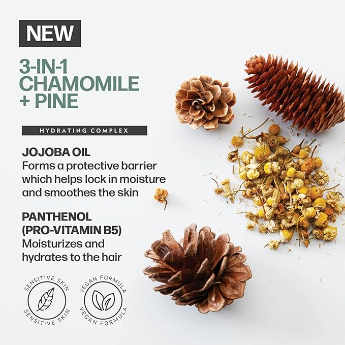 AMERICAN CREW 3-in-1 Chamomile & Pine, Shampoo, Conditioner & Body Wash for Men, All-in-One Care with Calming and Relaxing Fragrance, 33.8 fl oz
