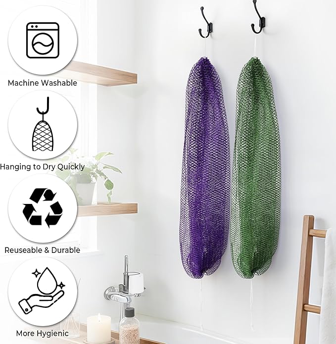 African Net Sponge Authentic - 2 Pieces Exfoliating Body Scrubber Bath Sponge Babyblue&Orange - Back Scrubber Washcloth for Shower - Real African Scrub Exfoliator Body Care Bathing Accessories