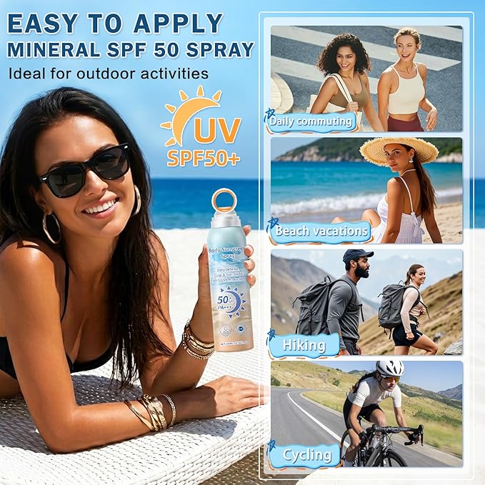 Mineral Sunscreen Spray SPF 50, Zinc Oxide Sunscreen Spray for Face & Body, Broad-Spectrum UVA/UVB Protection Sunscreen Mist Lightweight, Water-Resistant, Non-Greasy, 6.76 Fl Oz