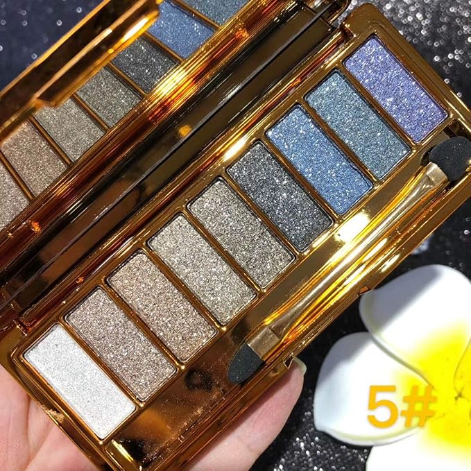 Glitter Eyeshadow Palette, 9 Colors Sparkle Shimmer and Matte Eye Shadow, Highly Pigmented Waterproof Long Lasting Makeup Set (Color 5)