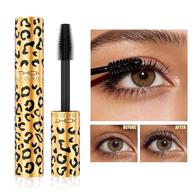 Leopard Waterproof Mascara Volumizing Lengthening Curling Smudgeproof Long Lasting 24H Lift Thick Eyelash Makeup