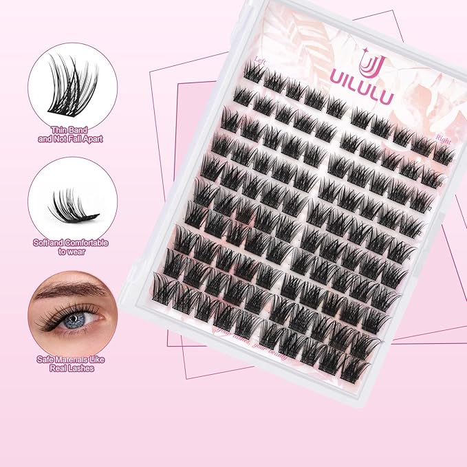 Uilulu Lash Clusters Kit 10-18mm D Curl Clusters Eyelash Extensions Kit False Eyelash Clusters DIY Eyelash Extensions Individual Cluster Lashes (U017 Lashes Only)